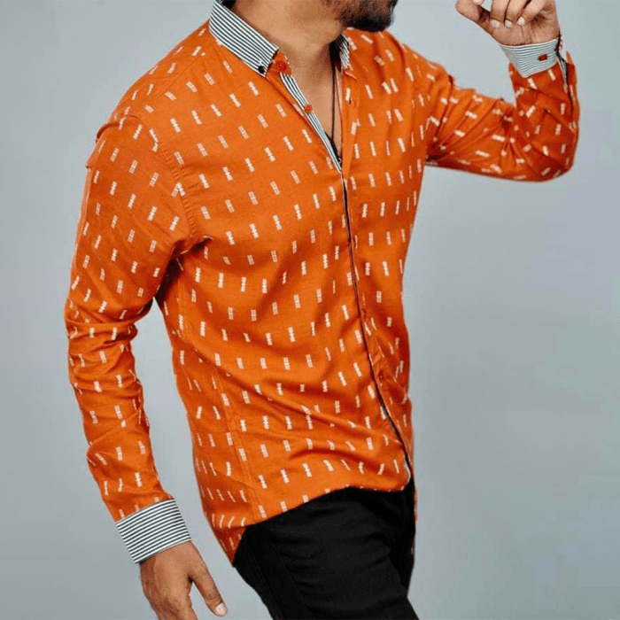 Men's orange short sleeve dress shirt