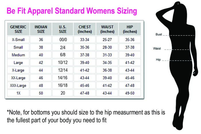 Women's dress shirt size chart