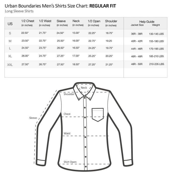 Mens dress shirts size chart